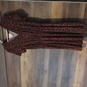 French Grey mini dress black and red floral L